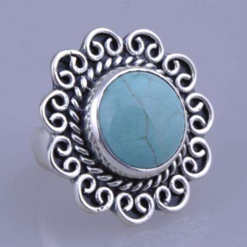 *R1* - VINTAGE DESIGN TURQUOISE 925 SILVER RING - SIZE: 8.5