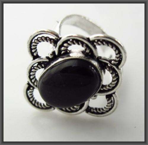 *R1* - NATURAL BLACK ONYX 925 SILVER RING - SIZE: 7