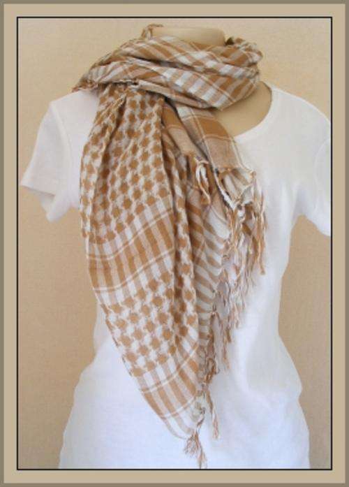 SOFT TAN & WHITE TRENDY AFGHAN SCARF