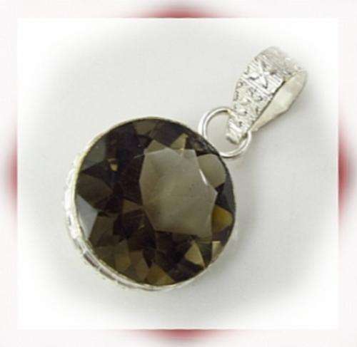 *R1* FACETED SMOKY QUARTZ SILVER PENDANT
