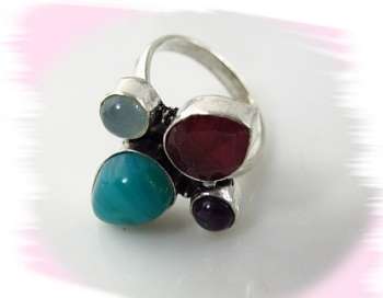 MULTI GEMSTONE 925 SILVER RING - SIZE :7.5