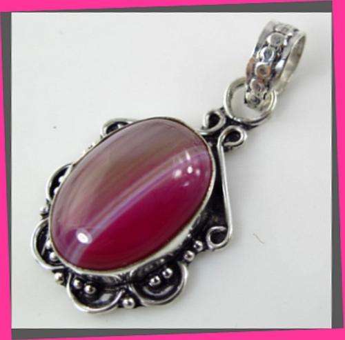 BUBBLEGUM PINK DYED AGATE & STERLING SILVER PENDANT