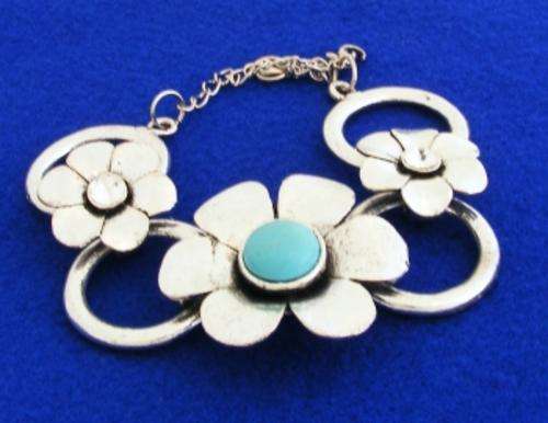 *R1* - TIBETAN SILVER & TURQUOISE FLOWER BRACELET