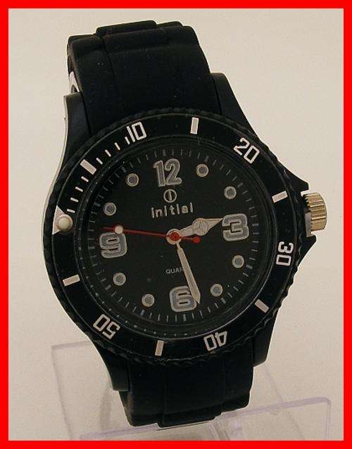 MENS INITIAL WATCH WITH BLACK SILICONE STRAP
