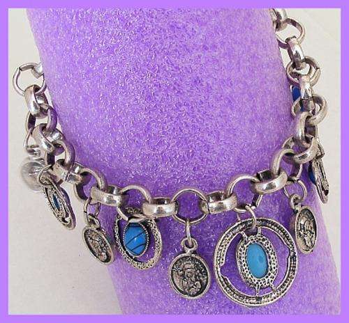 *R1* - TIBETAN SILVER BLUE STONE CHARM BRACELET