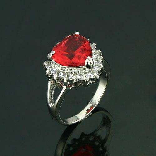 *Stock Clearance Sale* - RUBY RED HEART CUT CZ SILVER RING - SIZE 6