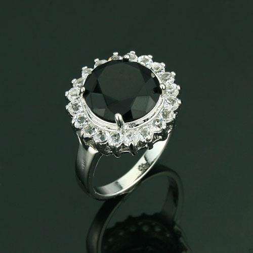 BLACK ROUND CUT CZ 18k WGEP RING - SIZE 6