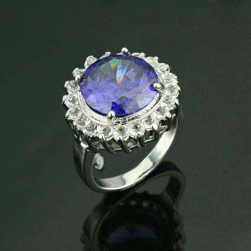 DEEP BLUE ROUND CUT CZ SILVER RING - SIZE 6 - FINEST QUALITY