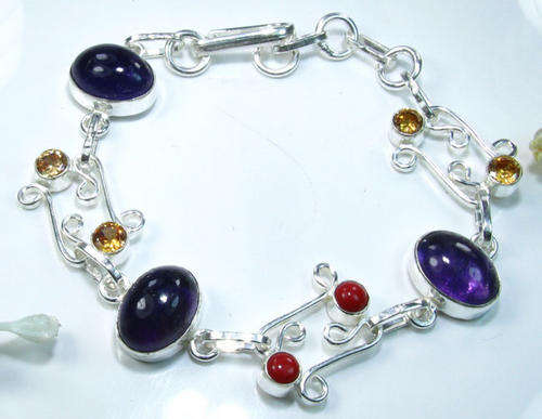 STUNNING MULTI-GEMSTONE SILVER BRACELET