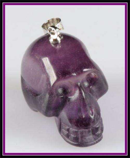 GENUINE CARVED FLUORITE GEMSTONE SKULL PENDANT