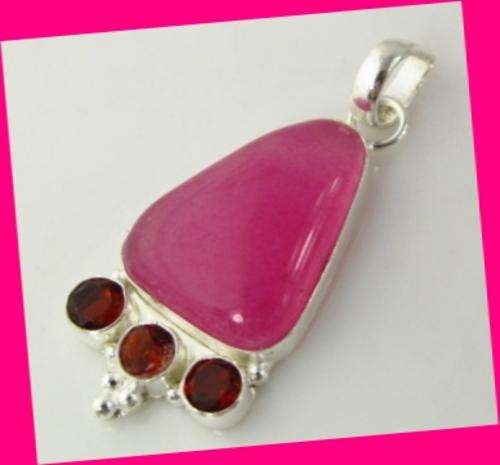PRETTY DYED JADE + GARNET SILVER PENDANT