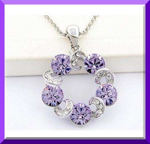 PURPLE SWAROVSKI CIRCLE PENDANT & CHAIN