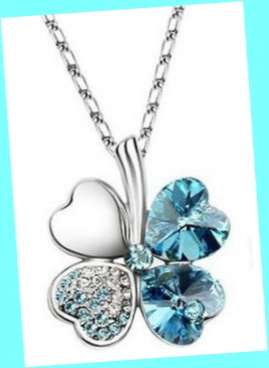 4 LEAF CLOVER BLUE SWAROVSKI PENDANT & CHAIN