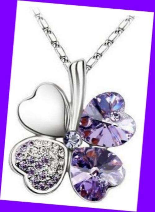 *R1* - 4 LEAF CLOVER PURPLE SWAROVSKI ELEMENTS PENDANT & CHAIN