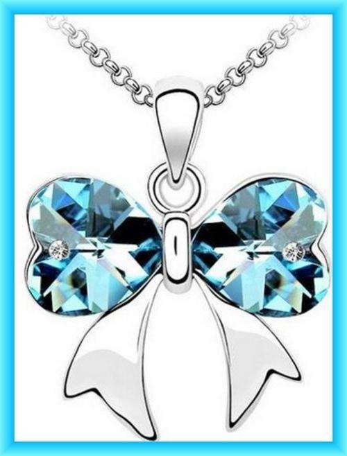 SKY BLUE BOW SWAROVSKI ELEMENTS PENDANT & CHAIN