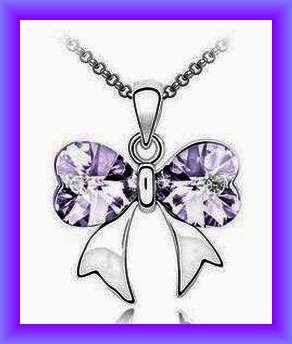 BEAUTIFUL PURPLE BOW SWAROVSKI PENDANT & CHAIN