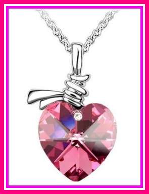 "TIES OF LOVE" ROSE PINK HEART SWAROVSKI ELEMENTS PENDANT & CHAIN