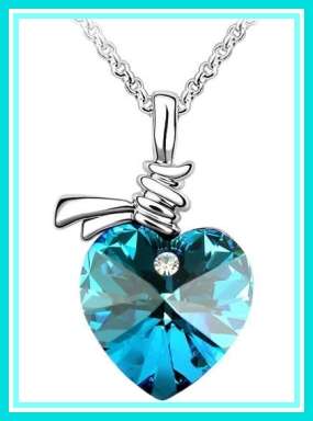 "TIES OF LOVE" - BRIGHT BLUE HEART SWAROVSKI PENDANT & CHAIN
