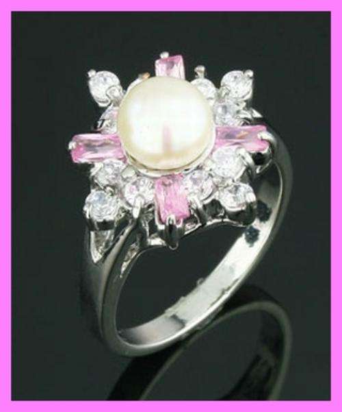 *R1* - EXQUISITE CZ & PEARL 18k WGEP RING - SIZE : 6