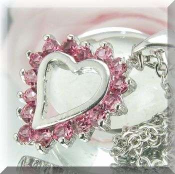 PRETTY 18K WGP HEART SHAPED ROSE CZ PENDANT & CHAIN