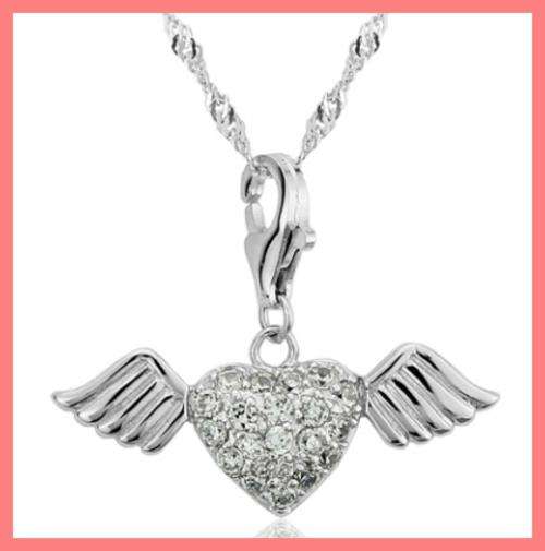 *R1* - SOLID 925 STERLING SILVER HEART WINGS PENDANT AND CHAIN