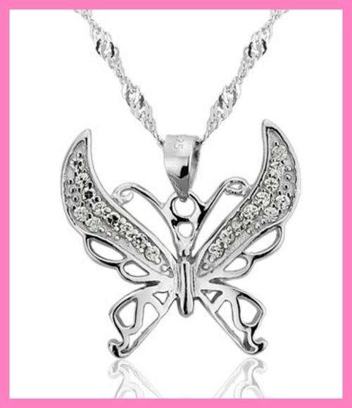 STUNNING SOLID 925 STERLING SILVER BUTTERFLY PENDANT AND SOLID SILVER CHAIN
