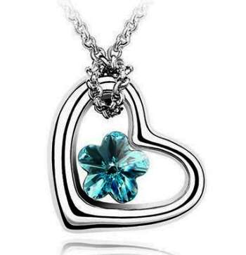 ROMANTIC HEART BLUE CRYSTAL PENDANT & CHAIN - BLUE