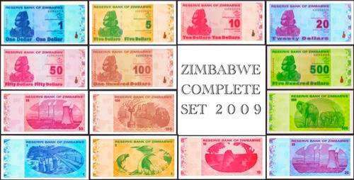 ZIMBABWE 2009 COMPLETE 7 note UNC FULL Set $1 - $500 - AA Prefix