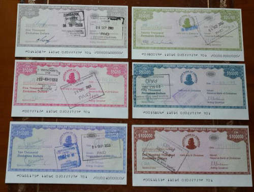 ZIMBABWE DOLLAR TRAVELLERS CHEQUES 2003 COMPLETE SET (6) P  15,16 ,17,18,19,20 - CHEQUE