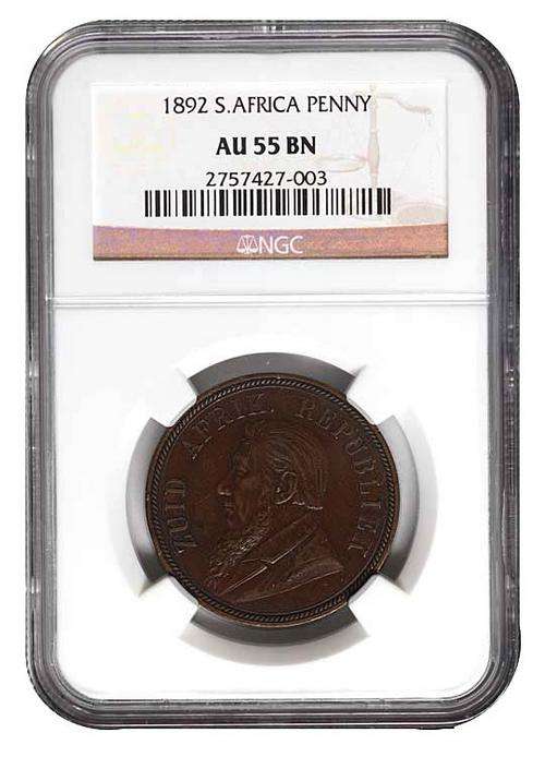 1892 South Africa Zuid Afrika Penny NGC AU 55 BN - Great Coin !