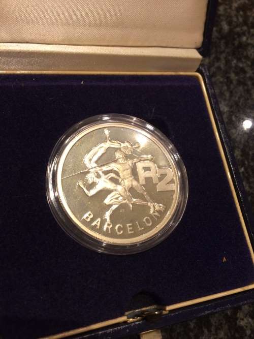 S.A Silver R2 PROOF 1992 BARCELONA OLYMPICS in SAM BOX