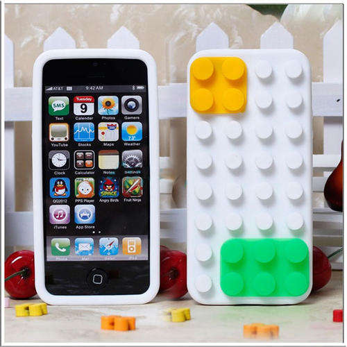 ** Lego Block Style Silicone Case / Cover For Apple iPhone 5 / 5S - WHITE **