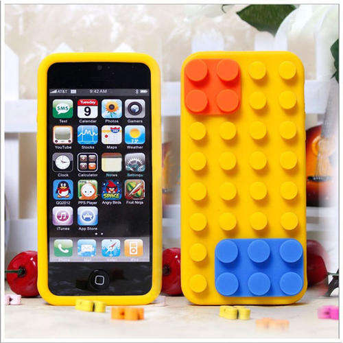 ** Lego Block Style Silicone Case / Cover For Apple iPhone 5 / 5S - YELLOW **
