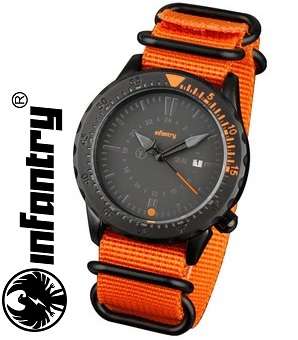 INFANTRY MILITARY SPORT WATCH WITH ORANGE NYLON STRAP **VALUE: R1400.00**
