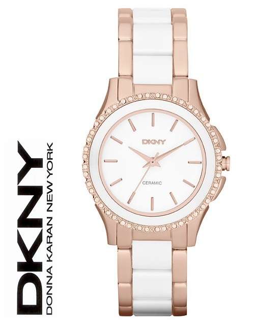 DKNY CERAMIC AND ROSE GOLD WITH CRYSTALS LADIES WATCH   **VALUE: R3899.00**