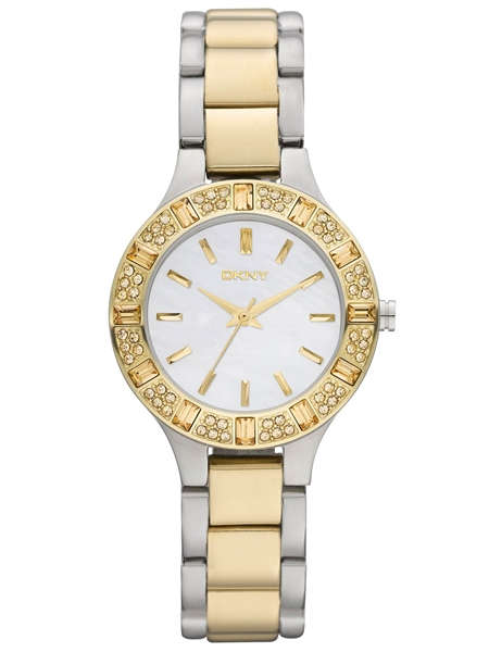 DKNY STAINLESS STEEL AND GOLD CHAMBERS LADIES WATCH WITH CRYSTAL BEZEL  (NY8742) **VALUE: R4299.00**