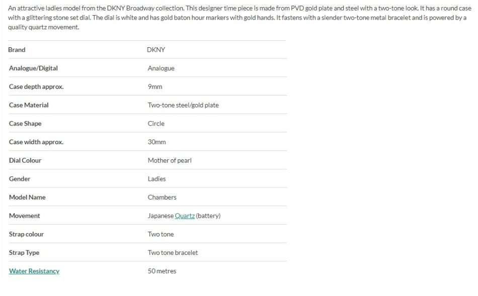 DKNY STAINLESS STEEL AND GOLD CHAMBERS LADIES WATCH WITH CRYSTAL BEZEL (NY8742) - 30mm