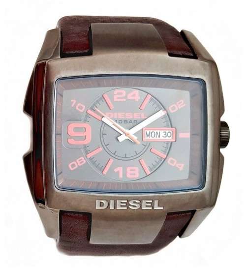 DIESEL BUGOUT STAINLESS STEEL WITH LEATHER STRAP MENS WATCH