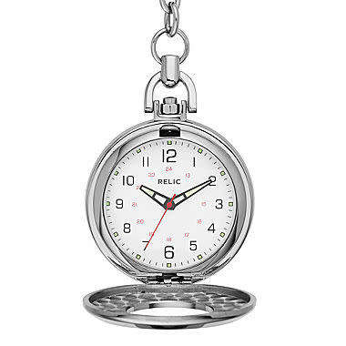 PLS READ DESCRIPTION - RELIC BY FOSSIL SILVERSTONE POCKET WATCH - 47mm (ZR85070)