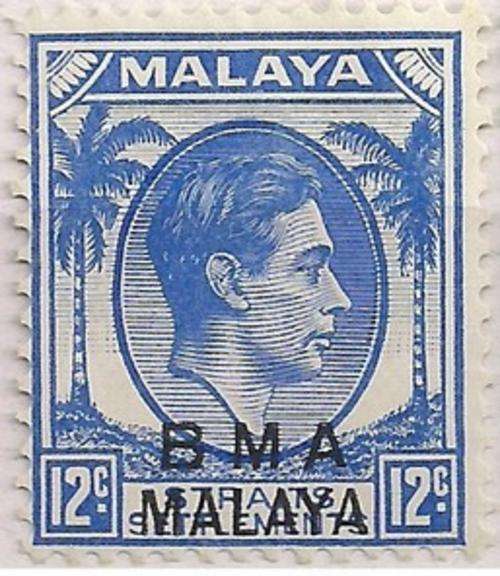 ** 1945 BMA MALAYA (Straits Settlements stamp) 12c **