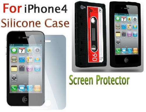 ** RETRO iPHONE 4 SILICONE TAPE / CASETTE COVER + FREE SCREEN PROTECTOR **