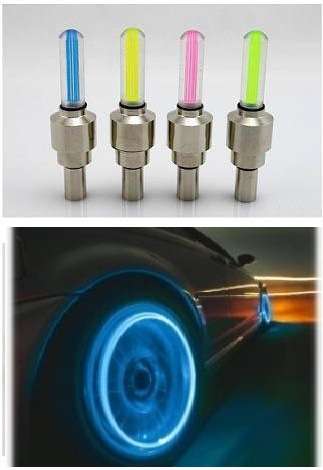 ** (SET OF 4) - BLUE LED VALVE CAP WHEEL LIGHT FOR BICYCLE / MOTORBIKE / CAR  **
