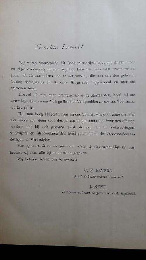 Boer War Collectable! Vechten en Vluchten van Beyers en Kemp bokant de Wet. JF Naude` 1903