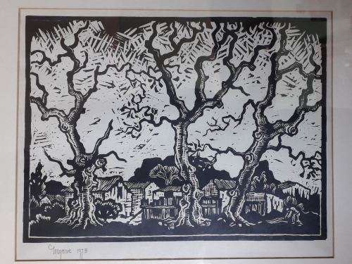 Gregoire Boonzaaier - Linocut `Three Trees` 1978. Signed. Make an Offer!