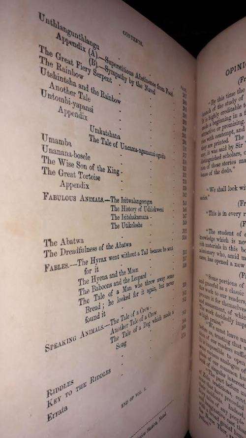 ZULU Africana. Nursery Tales, Traditions and Histories of the Zulus by the Rev. C Callaway, 1868.