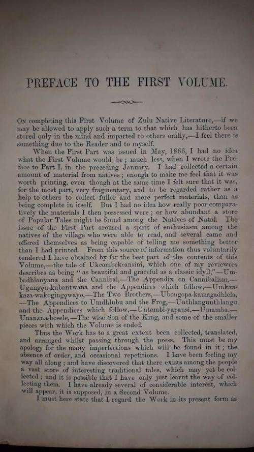 ZULU Africana. Nursery Tales, Traditions and Histories of the Zulus by the Rev. C Callaway, 1868.
