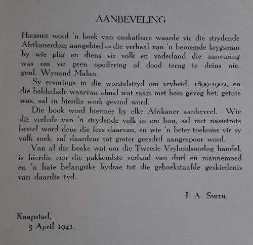 Oorlogsavonture van Genl. Wynand Malan deur HJC Pieterse. Nas Pers 1941.