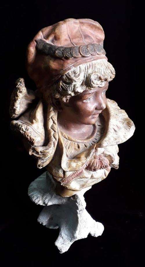 Antique 19th Century painted plaster bust.