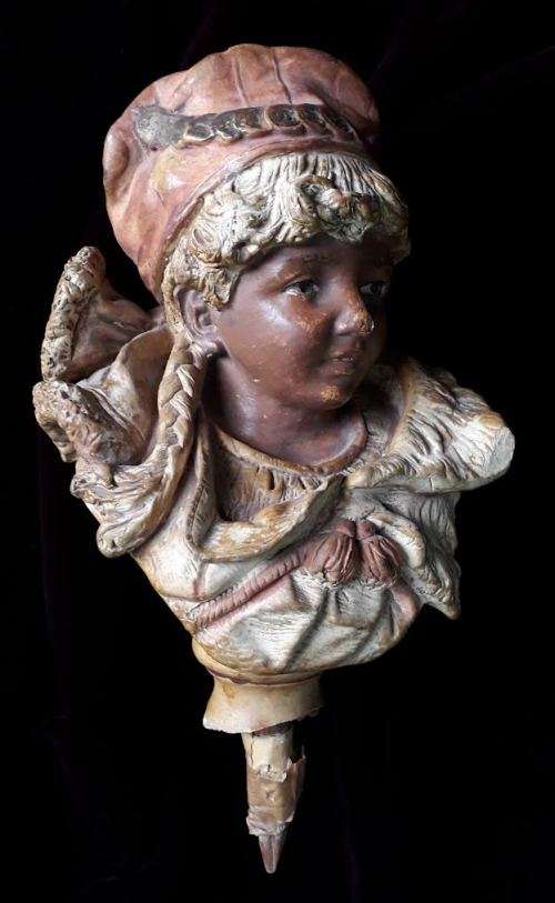Antique 19th Century painted plaster bust.