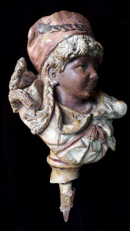 Antique 19th Century painted plaster bust.